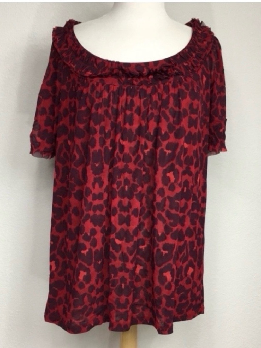 INC International Concepts Womens Red Cheetah Print Blouse 1X Classic Streetwear